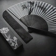 Buddha Stones Ink Bamboo Polyester Handheld Bamboo Folding Fan