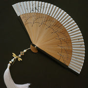 Buddha Stones Dragonfly Hollow Polyester Handheld Bamboo Folding Fan Folding Fan BS Dragonfly 22cm-With Tassel&Brocade Box&Fan Cover (Pre-Sale)