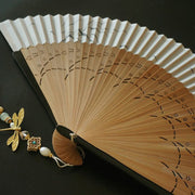 Buddha Stones Dragonfly Hollow Polyester Handheld Bamboo Folding Fan