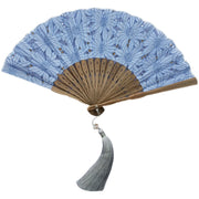 Buddha Stones Solid Color Hollow Flowers Embroidery Cotton Fabric Handheld Bamboo Folding Fan Folding Fan BS 6