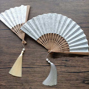 Buddha Stones Solid Color Hollow Flowers Embroidery Cotton Fabric Handheld Bamboo Folding Fan Folding Fan BS 13