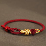 Buddha Stones 999 Gold Year of the Snake Design Handmade Luck Protection Rope Braided Bracelet (Extra 30% Off | USE CODE: FS30) - Dark Red - 17-19cm - Gold 0.48g - image 0