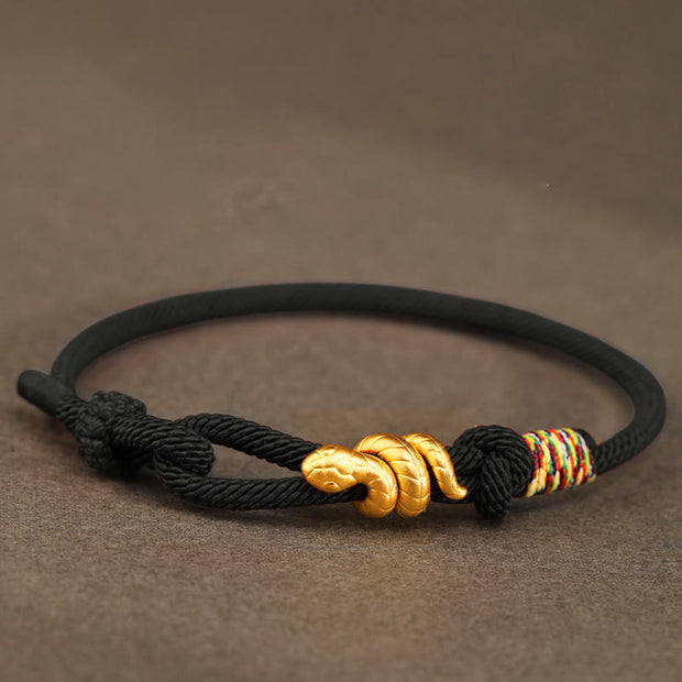 Buddha Stones 999 Gold Year of the Snake Design Handmade Luck Protection Rope Braided Bracelet (Extra 30% Off | USE CODE: FS30) - Black - 17-19cm - Gold 0.48g - image 18