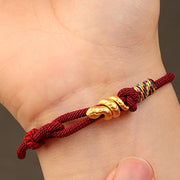 Buddha Stones 999 Gold Year of the Snake Design Handmade Luck Protection Rope Braided Bracelet