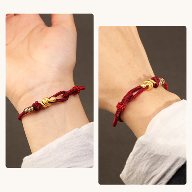 Buddha Stones 999 Gold Year of the Snake Design Handmade Luck Protection Rope Braided Bracelet