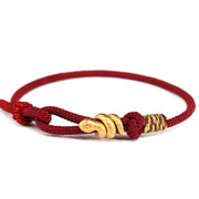 Buddha Stones 999 Gold Year of the Snake Design Handmade Luck Protection Rope Braided Bracelet