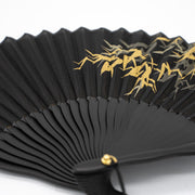 Buddha Stones Black Bamboo Leaf Print Silk Handheld Bamboo Folding Fan Folding Fan BS 5