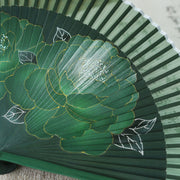 Buddha Stones Peony Flowers Silk Handheld Bamboo Folding Fan