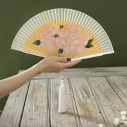 Buddha Stones Peony Flowers Silk Handheld Bamboo Folding Fan Folding Fan BS Yellow Peony 21cm