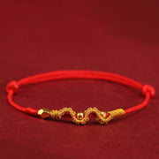 Buddha Stones 999 Gold Year of the Snake Handmade Luck Strength Braided Bracelet Anklet Bracelet Anklet BS 999 Gold Mini Two Bead Snake Anklet(Anklet Circumference 19-23cm)