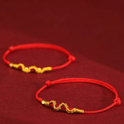 Buddha Stones 999 Gold Year of the Snake Handmade Luck Strength Braided Bracelet Anklet