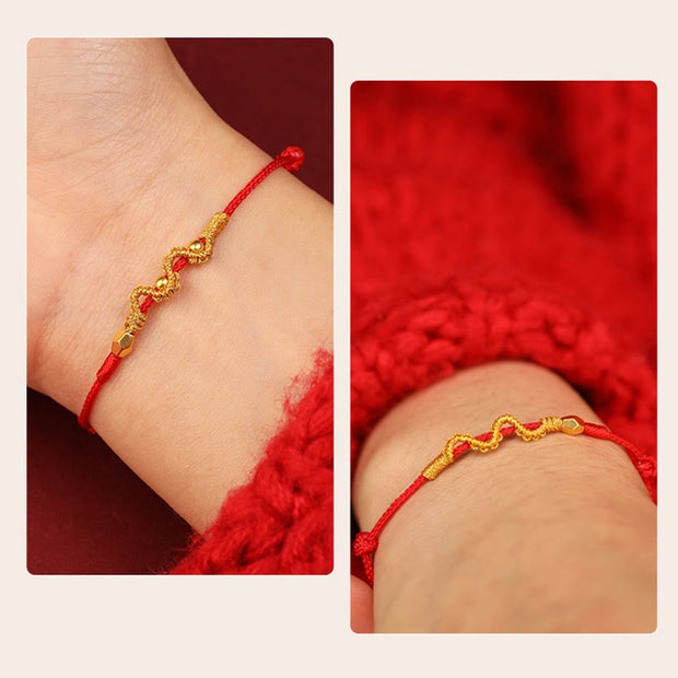 Buddha Stones 999 Gold Year of the Snake Handmade Luck Strength Braided Bracelet Anklet Bracelet Anklet BS 14