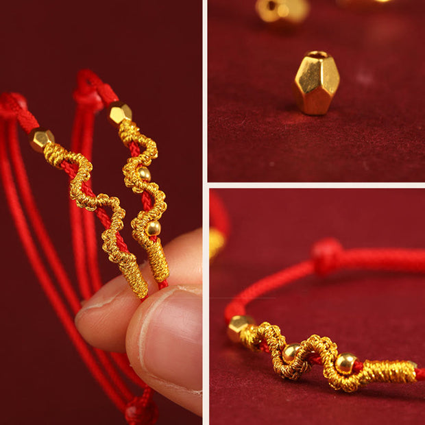 Buddha Stones 999 Gold Year of the Snake Handmade Luck Strength Braided Bracelet Anklet Bracelet Anklet BS 12