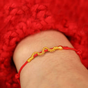 Buddha Stones 999 Gold Year of the Snake Handmade Luck Strength Braided Bracelet Anklet Bracelet Anklet BS 4