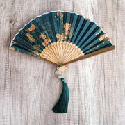 Buddha Stones Flower Persimmon Bamboo Leaves Xiangyunsha Silk Handheld Bamboo Folding Fan Folding Fan BS 8