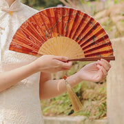 Buddha Stones Flower Persimmon Bamboo Leaves Xiangyunsha Silk Handheld Bamboo Folding Fan Folding Fan BS 7