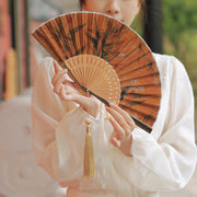 Buddha Stones Flower Persimmon Bamboo Leaves Xiangyunsha Silk Handheld Bamboo Folding Fan Folding Fan BS 13