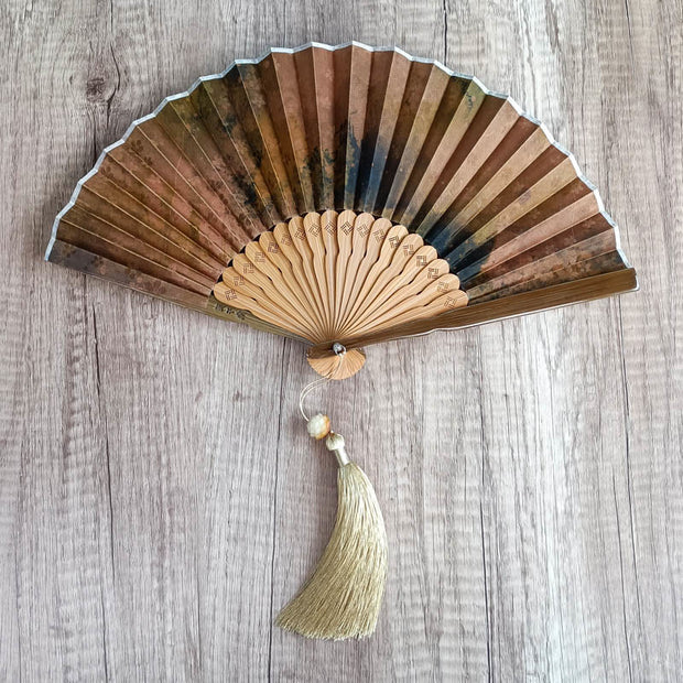 Buddha Stones Flower Persimmon Bamboo Leaves Xiangyunsha Silk Handheld Bamboo Folding Fan Folding Fan BS Blooming Flower 21cm