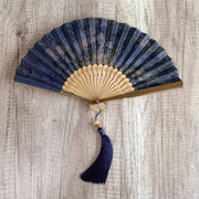 Buddha Stones Flower Persimmon Bamboo Leaves Xiangyunsha Silk Handheld Bamboo Folding Fan Folding Fan BS Blooming Blue Purple 21cm