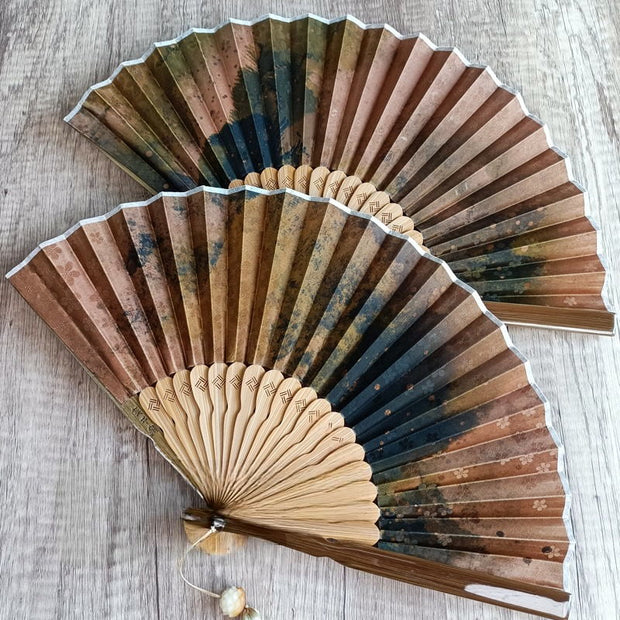 Buddha Stones Flower Persimmon Bamboo Leaves Xiangyunsha Silk Handheld Bamboo Folding Fan Folding Fan BS 11