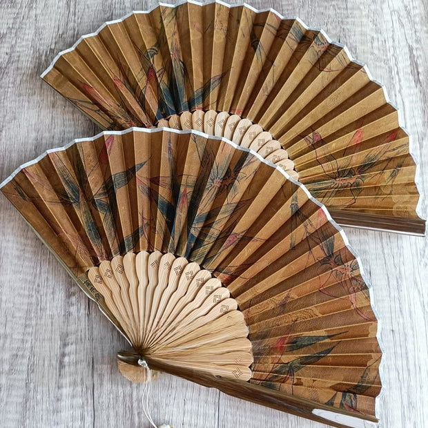 Buddha Stones Flower Persimmon Bamboo Leaves Xiangyunsha Silk Handheld Bamboo Folding Fan Folding Fan BS 14