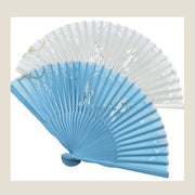 Buddha Stones Crane Plum Blossom Handheld Silk Bamboo Folding Fan