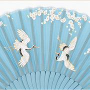 Buddha Stones Crane Plum Blossom Handheld Silk Bamboo Folding Fan Folding Fan BS 10