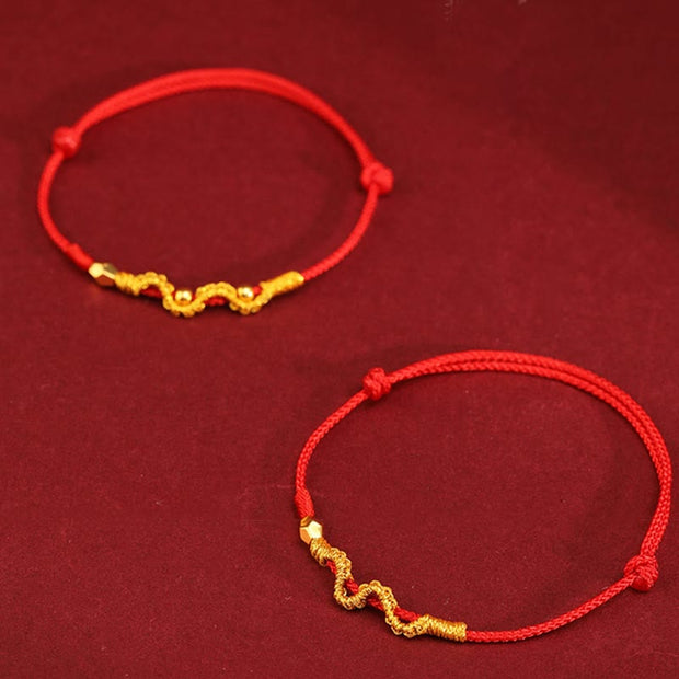 Buddha Stones 999 Gold Year of the Snake Handmade Luck Strength Braided Bracelet Anklet