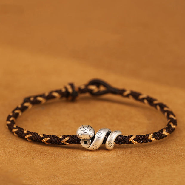 Buddha Stones 999 Sterling Silver Year of the Snake Handmade Copper Coin Protection Braided Bracelet