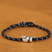 Buddha Stones 999 Sterling Silver Year of the Snake Handmade Copper Coin Protection Braided Bracelet Bracelet BS Blue 18-22cm