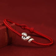 Buddha Stones 999 Sterling Silver Year of the Snake Handmade Copper Coin Protection Braided Bracelet Bracelet BS Red 18-22cm