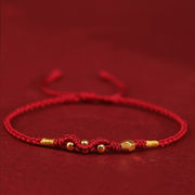 Buddha Stones 999 Gold Year of the Snake Mini Gold Bead Handmade Luck Protection Braided Bracelet