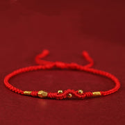 Buddha Stones 999 Gold Year of the Snake Mini Gold Bead Handmade Luck Protection Braided Bracelet (Extra 30% Off | USE CODE: FS30) - Red(Wrist Circumference 14-18cm) - 999 Gold Mini Three Bead Snake - image 13