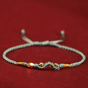 Buddha Stones 999 Gold Year of the Snake Mini Gold Bead Handmade Luck Protection Braided Bracelet (Extra 30% Off | USE CODE: FS30) - Green(Wrist Circumference 14-18cm) - 999 Gold Mini Three Bead Snake - image 17