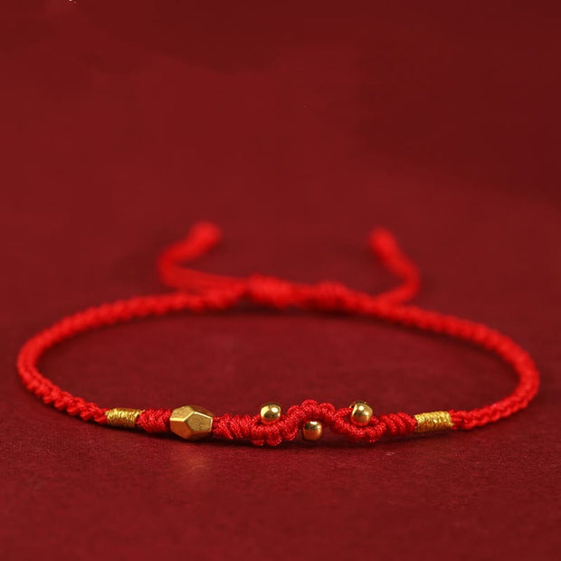 Buddha Stones 999 Gold Year of the Snake Mini Gold Bead Handmade Luck Protection Braided Bracelet Bracelet BS Red(Wrist Circumference 14-18cm) 999 Gold Mini Three Bead Snake