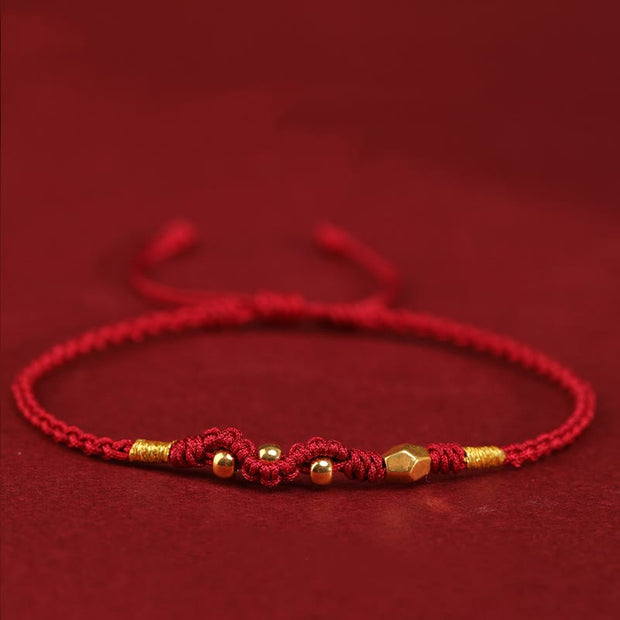 Buddha Stones 999 Gold Year of the Snake Mini Gold Bead Handmade Luck Protection Braided Bracelet