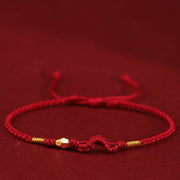 Buddha Stones 999 Gold Year of the Snake Mini Gold Bead Handmade Luck Protection Braided Bracelet Bracelet BS Dark Red(Wrist Circumference 14-18cm) 999 Gold Snake