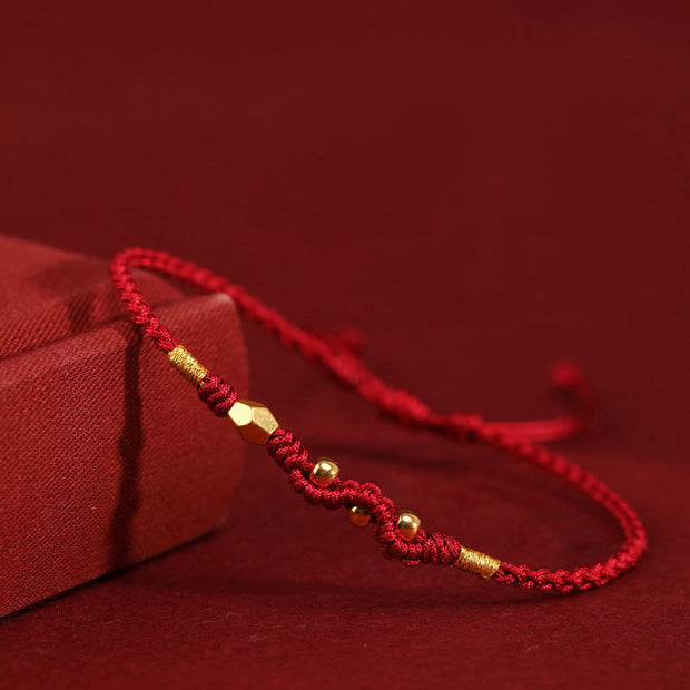 Buddha Stones 999 Gold Year of the Snake Mini Gold Bead Handmade Luck Protection Braided Bracelet Bracelet BS Dark Red(Wrist Circumference 14-18cm) 999 Gold Mini Three Bead Snake