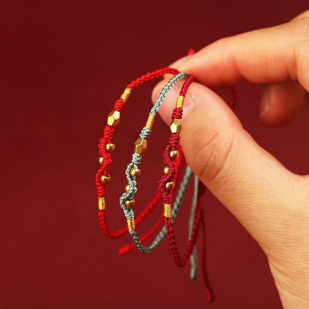 Buddha Stones 999 Gold Year of the Snake Mini Gold Bead Handmade Luck Protection Braided Bracelet