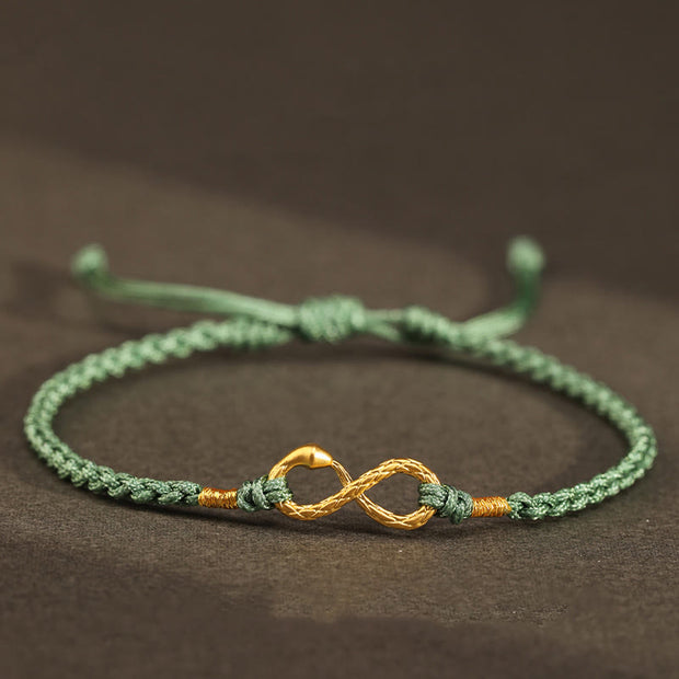 Buddha Stones 999 Gold Year of the Snake Eternal Endless Knot Infinity Handmade Luck Bracelet Bracelet BS 999 Gold Snake Green(Wrist Circumference 14-18cm)