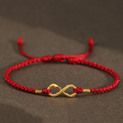 Buddha Stones 999 Gold Year of the Snake Eternal Endless Knot Infinity Handmade Luck Bracelet Bracelet BS 999 Gold Snake Dark Red(Wrist Circumference 14-18cm)