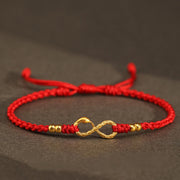 Buddha Stones 999 Gold Year of the Snake Eternal Endless Knot Infinity Handmade Luck Bracelet Bracelet BS 999 Gold Mini Four Bead Snake Red(Wrist Circumference 14-18cm)