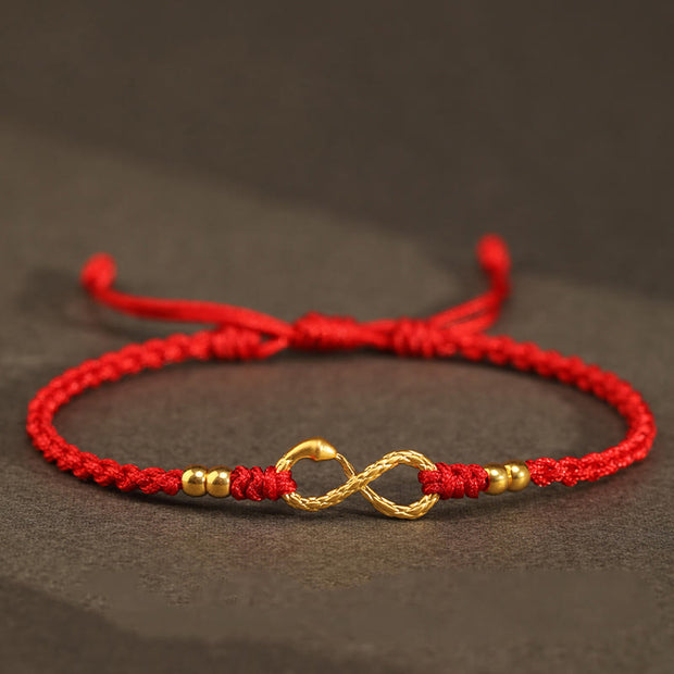 Buddha Stones 999 Gold Year of the Snake Eternal Endless Knot Infinity Handmade Luck Bracelet