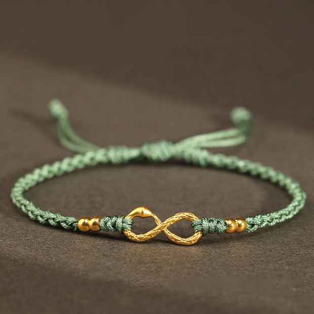 Buddha Stones 999 Gold Year of the Snake Eternal Endless Knot Infinity Handmade Luck Bracelet Bracelet BS 999 Gold Mini Four Bead Snake Green(Wrist Circumference 14-18cm)