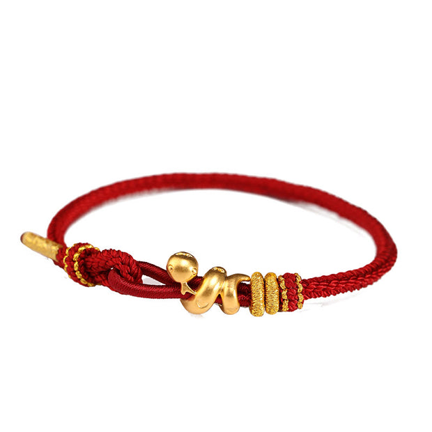 Buddha Stones 999 Gold Year of the Snake Handcrafted Strength Bracelet