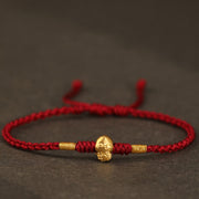 Buddha Stones 999 Gold Year of the Snake Handmade Fu Character Copper Coin Fortune Bracelet Bracelet BS Dark Red(Wrist Circumference 14-18cm)