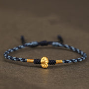 Buddha Stones 999 Gold Year of the Snake Handmade Fu Character Copper Coin Fortune Bracelet Bracelet BS Blue(Wrist Circumference 14-18cm)