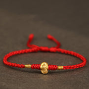 Buddha Stones 999 Gold Year of the Snake Handmade Fu Character Copper Coin Fortune Bracelet Bracelet BS Red(Wrist Circumference 14-18cm)