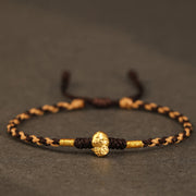 Buddha Stones 999 Gold Year of the Snake Handmade Fu Character Copper Coin Fortune Bracelet Bracelet BS Coffee(Wrist Circumference 14-18cm)