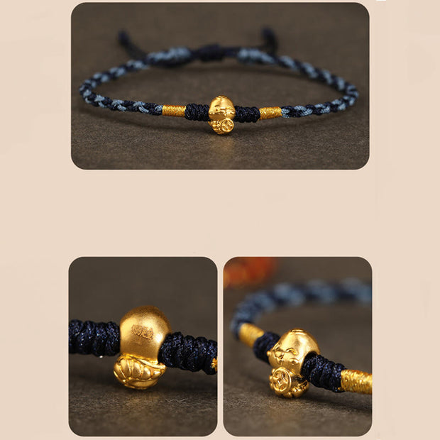 Buddha Stones 999 Gold Year of the Snake Handmade Fu Character Copper Coin Fortune Bracelet